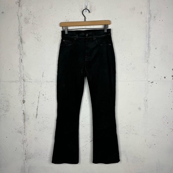 7 For All Mankind Waxed Mid Rise Flare Coated Jeans Black 27 - Picture 1 of 11
